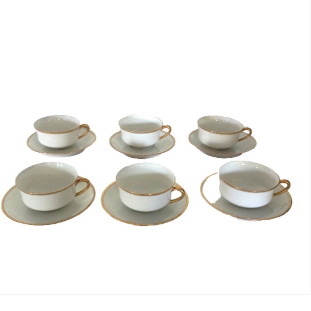 Haviland Limoges France Tea Cup Saucer Set 6 Gold Trim Vintage Elegant